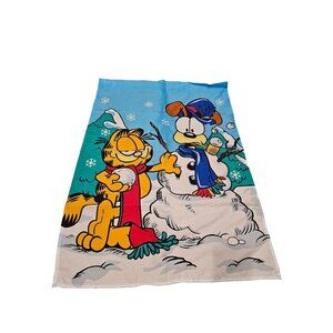 Garfield Odie Snowman House Flag 42"x29" Paws Winter Snow Scene Home Decor Piece